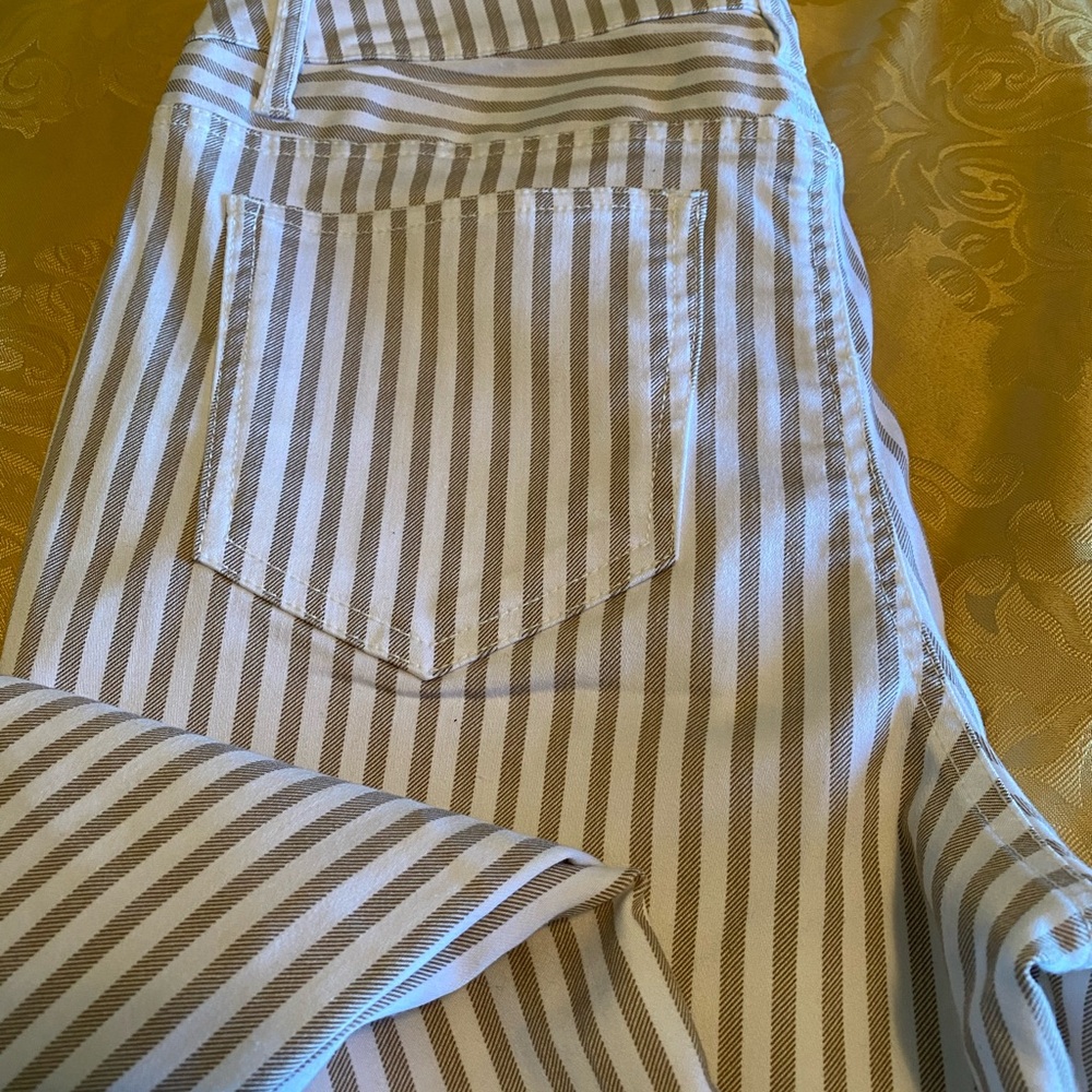 Classic Striped Skinny Ankle Jeans in Tan and White